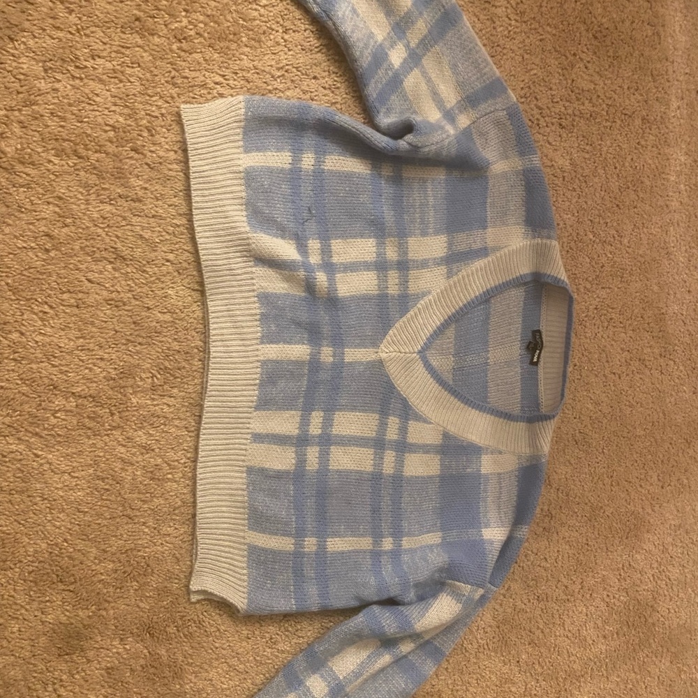 Blue and White Plaid Women's Sweater